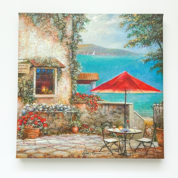 Ruane Manning Mediterranean Tropical Cafe Canvas Print Wall Art (Set of 2) 11x11 - Picture 2 of 7